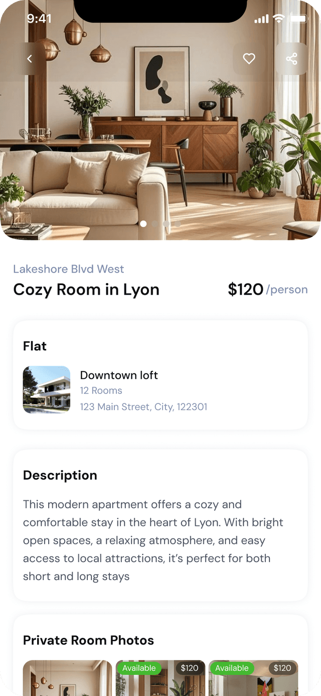 Room detail with pricing